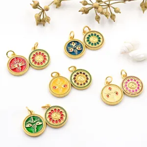 Gold-plated enamel lotus Buddha eye metal charms for DIY jewelry making bracelets necklaces