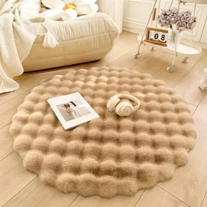 Fluffy round rug for living room bedroom aesthetic cream style soft plush carpet