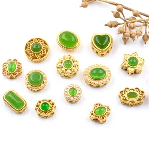 Assorted antique gold synthetic green stone DIY spacer beads for handmade bracelet making.