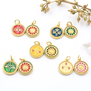 Copper Enamel Drip God Of Wealth Pendant Round Charm For DIY Bracelet Necklace Jewelry Making Accessories