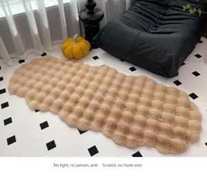 Detailed view of fluffy bubble velvet area rug, soft cozy texture for modern home decor.