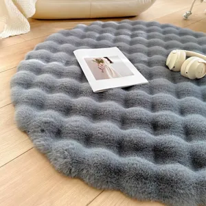 Grey round fluffy bubble plush rug for living room bedroom bedside cream home decor