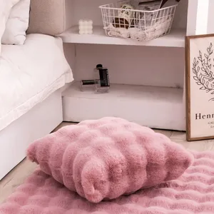 Pink faux rabbit fur plush throw pillow cover fluffy soft cushion for sofa bedroom decor