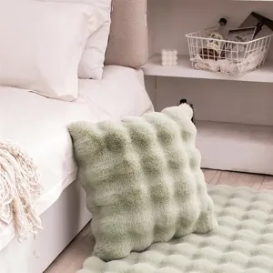 Cozy light luxury plush cushion cover, soft fluffy throw pillow for bedroom sofa.