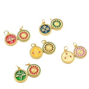 Exquisite gold-plated enamel Thangka Buddha eye pendant charms for DIY jewelry making bracelets.