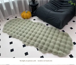Plush bubble velvet long seat cushion green fluffy warm rug for sofa chair bay window cozy