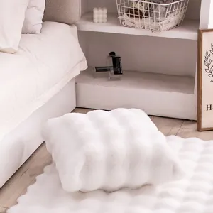 Cream white fluffy rabbit plush throw pillow cover, cozy bedroom sofa tatami backrest cushion decor.