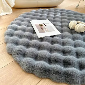 Fluffy Round Rabbit Plush Area Rug Modern Minimalist Bubble Fleece Carpet For Living Room Bedroom