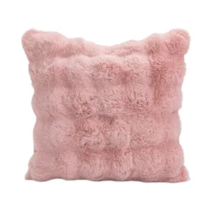 Pink fluffy plush cushion cover soft faux rabbit fur throw pillow for sofa bedroom decor