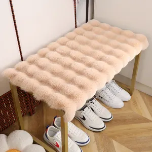 Thickened fluffy fleece bench cushion for entryway shoe cabinet, soft anti-slip plush pad.