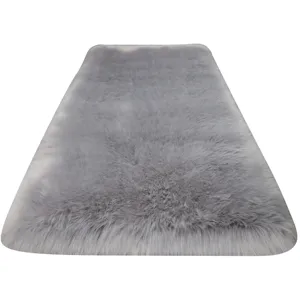 Grey faux fur fluffy rug soft plush carpet for living room bedroom home decor indoor floor mat