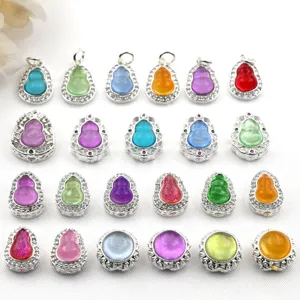 Silver-Plated Copper Crystal Gourd Charms Inlaid Spacer Beads For DIY Chinese Style Jewelry Making Necklace