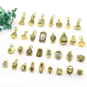 Antique gold brass religious pendants DIY Buddhist prayer beads bracelet charms jewelry making