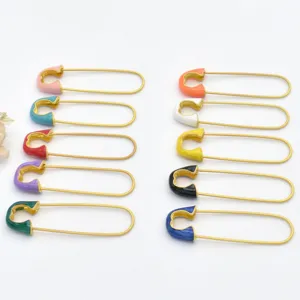 Colorful enamel safety pin detail view, ideal for creative DIY jewelry making and custom accessories.