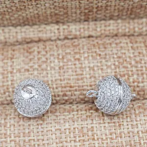 Micro paved zircon spherical magnetic clasp for DIY necklace and bracelet jewelry making.