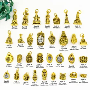 Antique gold DIY Buddhist deity and Ganesha pendant charms size chart for jewelry making.