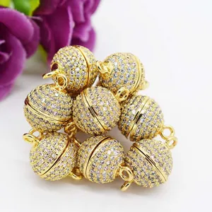 Gold plated magnetic clasps for jewelry making, micro pave zircon round clasp DIY accessories