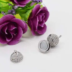 Silver zircon magnetic clasp for DIY jewelry necklace bracelet making accessories.