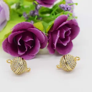 Gold plated micro pave cubic zirconia magnetic clasp for DIY necklace bracelet jewelry making.