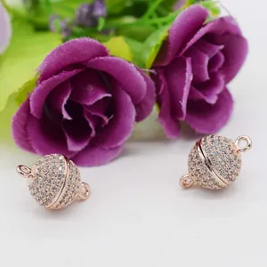 Rose gold plated micro pave magnetic clasp for DIY jewelry bracelet necklace making details.
