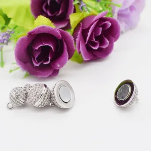 Micro pave zircon magnetic jewelry clasps for DIY necklaces and bracelets, silver tone.