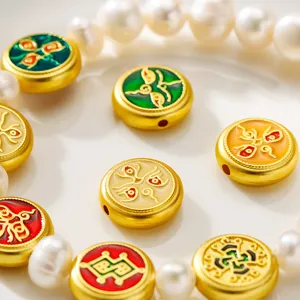 Exquisite Chinese style enamel gold beads and pearl DIY jewelry accessories spacer bead.