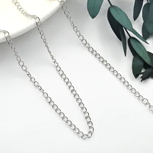 Silver metal extender chain detail view, delicate link design for DIY jewelry making.