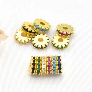 Copper Gear Spacer Beads 18K Gold Plated Rhinestone Loose Beads For DIY Bracelet Jewelry Making Accessories