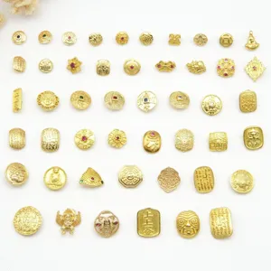 Antiker Stil Kupfer Strass Nagelkunst Charms DIY Metal Flachrücken Patch Buddha Münze Dekorative Schmuckzubehör