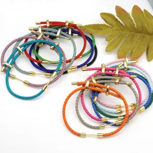 Brass Metal Connection Braided Leather Cord Bracelet Couple DIY Jewelry Accessories Fashion Charm Wristband Gift