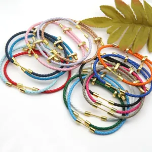 Braided leather rope couple bracelet DIY metal accessories colorful woven wristband