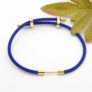 Blue braided cord bracelet with gold metal shackle buckle couple fashion jewelry accessory