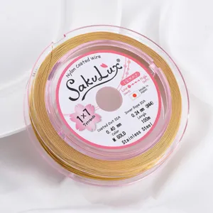 Stainless steel beading wire, nylon coated 0.40mm diameter 100m gold color craft jewelry