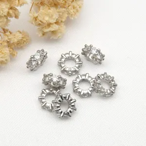 Silver micro pave cubic zirconia spacer beads, gear shape jewelry making charms for DIY bracelet design.