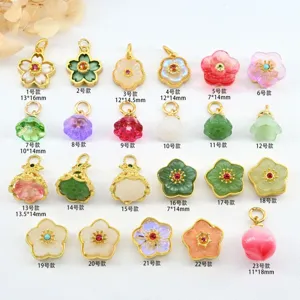 Ancient gold inlaid jade flower pendant charms DIY bracelet necklace jewelry making accessories.