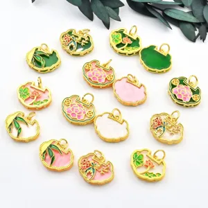 Traditional Chinese style gold enamel ruyi lock charms pendants for DIY jewelry making necklace.