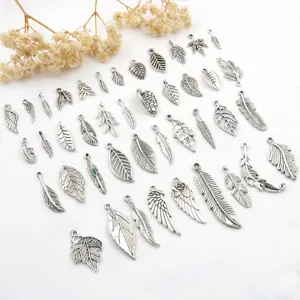 Antiek zilveren blad veer vleugel legering bedels voor DIY armband ketting sieraden.