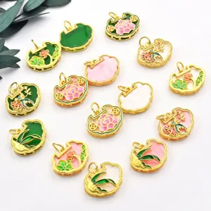 Chinese style gold ruyi lock pendant enamel DIY jewelry accessories necklace bracelet charms
