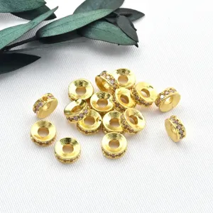 18K Gold Plated Spacer Beads Micro Pave Zircon Round Charm DIY Jewelry Making Findings