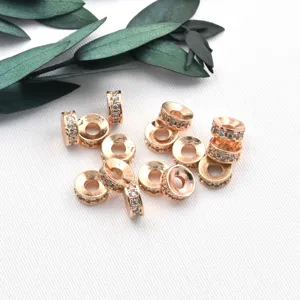 18K rose gold plated rhinestone spacer beads, micro paved zircon DIY jewelry making charms.