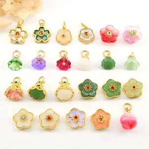 Ancient Style Copper DIY Jewelry Accessories Jade Flower Pendant Spacer Beads