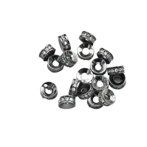 Micro pave cubic zirconia spacer beads round metal charms for DIY bracelet jewelry making supplies