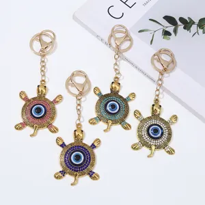 Alloy Rhinestone Evil Eye Turtle Keychain Niche Design Lucky Turkish Blue Eye Backpack Pendant Keyring Charm Decoration Accessory For Bag