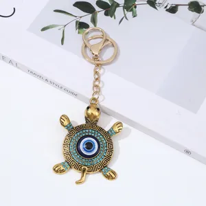 Evil eye turtle keychain blue rhinestone bag charm metal key ring fashion accessory