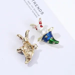 Pascua lindo conejo broche esmalte sombrero mágico diseño ropa accesorios joyería al por mayor
