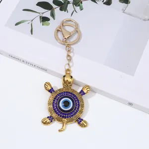 Evil Eye Turtle Keychain Blue Rhinestone Metal Bag Pendant Fashion Accessory for Women