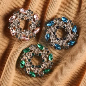 Vintage Elegant Zinc Alloy Rhinestone Bauhinia Flower Wreath Brooch For Women Luxury Floral Suit Pin Jewelry