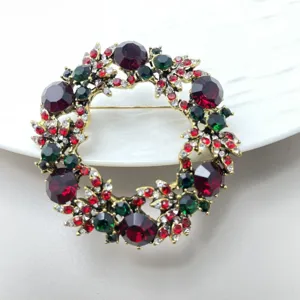 Elegante spilla natalizia con strass a corona vintage cristallo floreale per cappotto donna