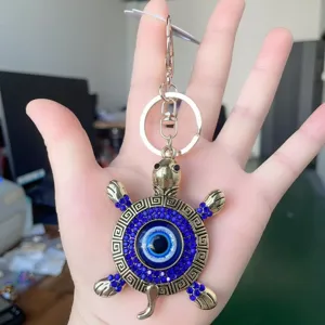 Evil eye turtle keychain fashion blue rhinestone metal bag pendant accessory key ring