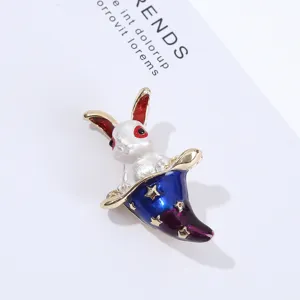 Lindo broche de sombrero mágico de conejo esmalte metal pin ropa chaqueta accesorios joyería